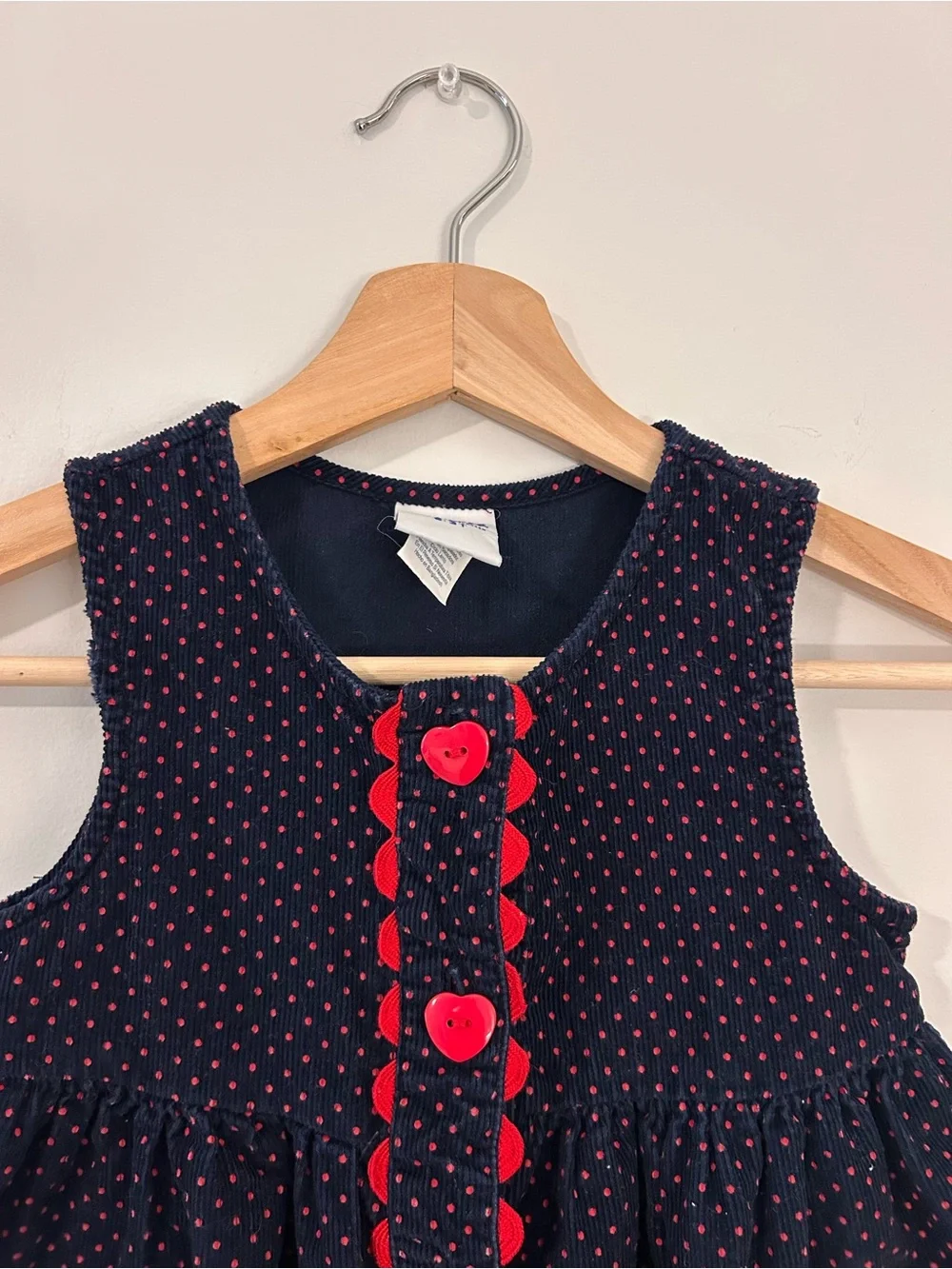 Samara Vintage Dress Navy Polka Dot Girls Size 3T Heart Pockets 100% Cotton
