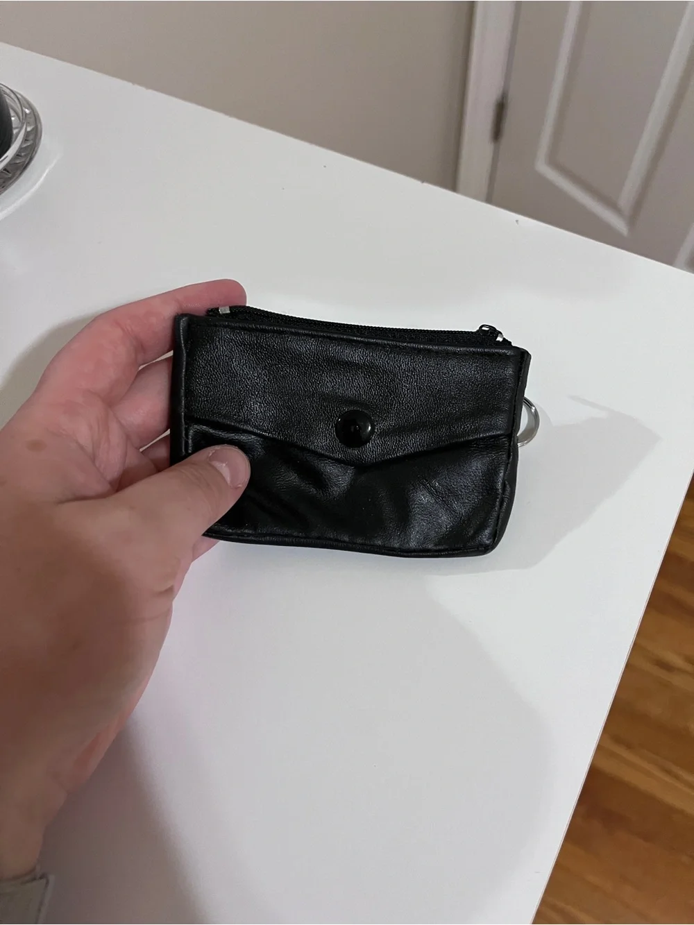 Black Leather Zip Wallet Pouch