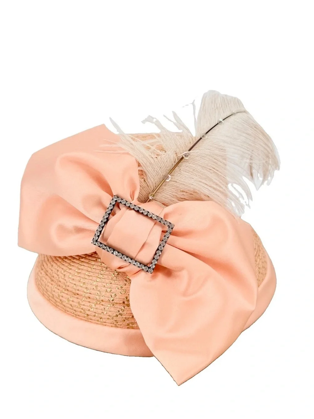 Whittall & Shon Vintage Peach Brimmed Hat Fascinator Derby Wedding Church Races