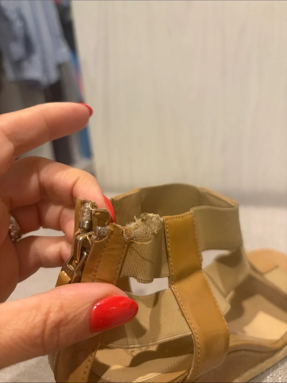 Fendi Beige/Tan Patent Leather Espadrille Wedge Sandals