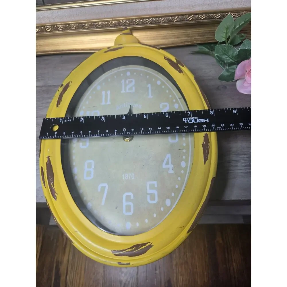 Distressed Yellow Oval Wall Clock Vintage Farmhouse Rustic Quartz 11