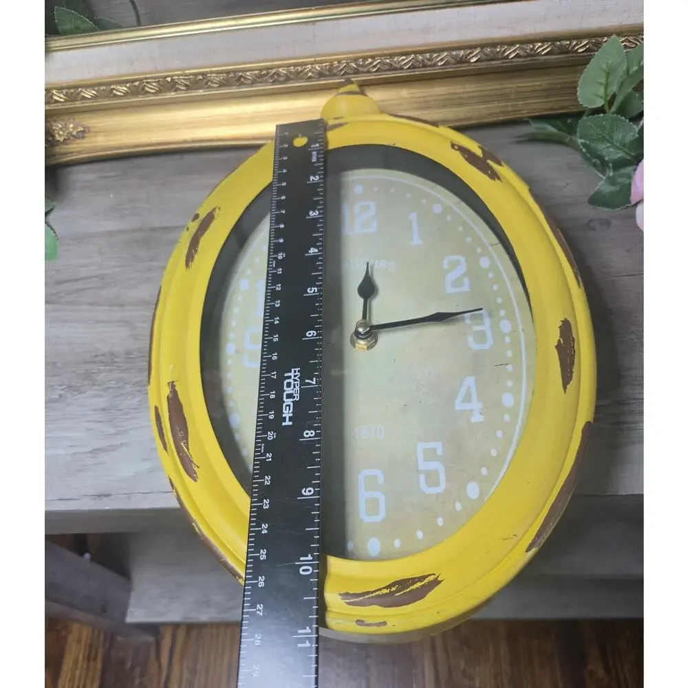 Distressed Yellow Oval Wall Clock Vintage Farmhouse Rustic Quartz 11