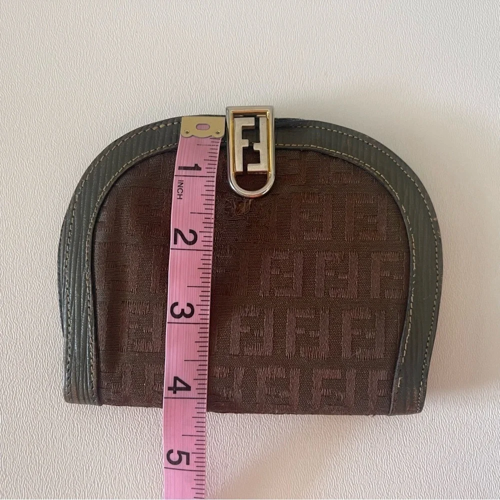 Fendi Wallet Zucca Demi-Lune Bi-Fold Coin Purse Vintage Luxury Brown Green