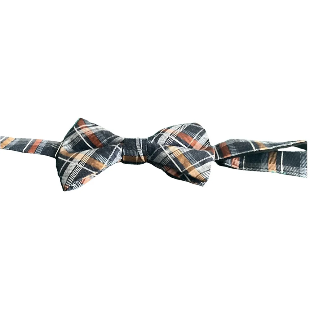 Jos A Bank Mens Blue Orange Plaid Bowtie Adjustable Formal Wedding Party Prom