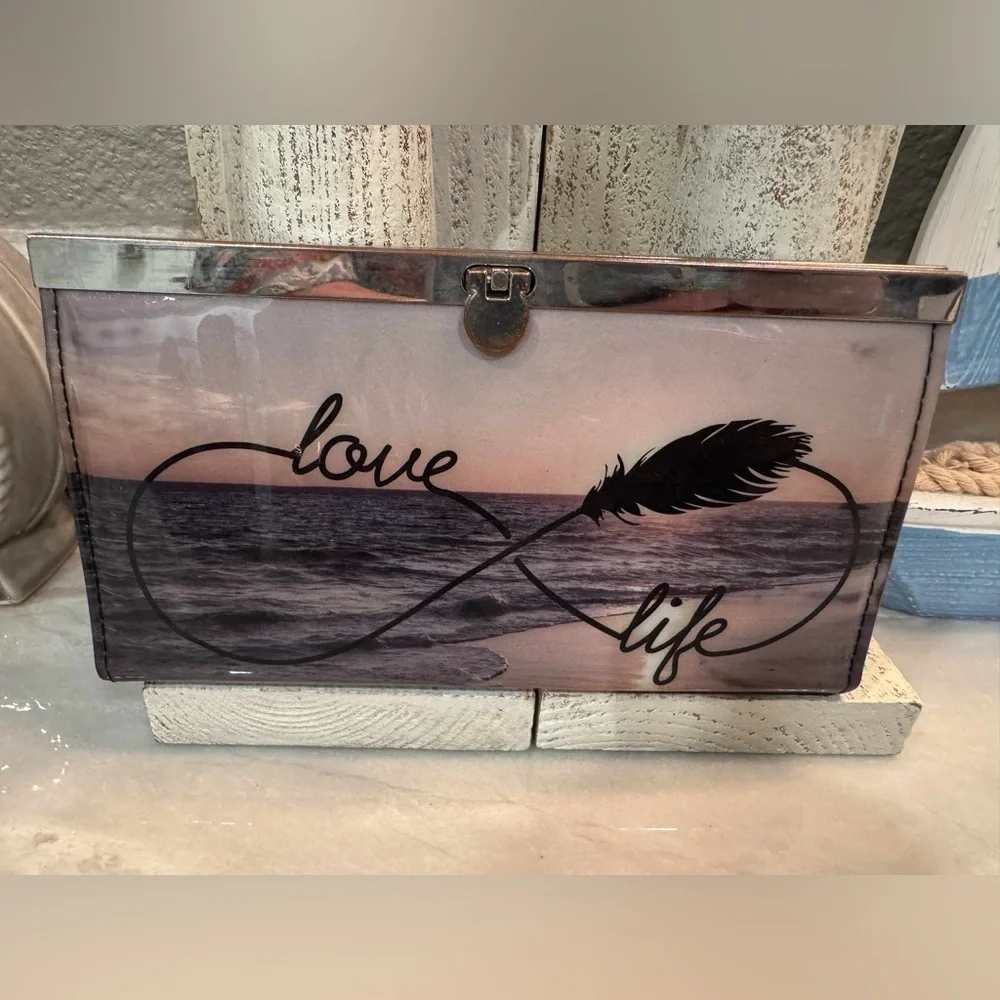 Love Ocean Clutch wallet hard case with lock 7.5x4in