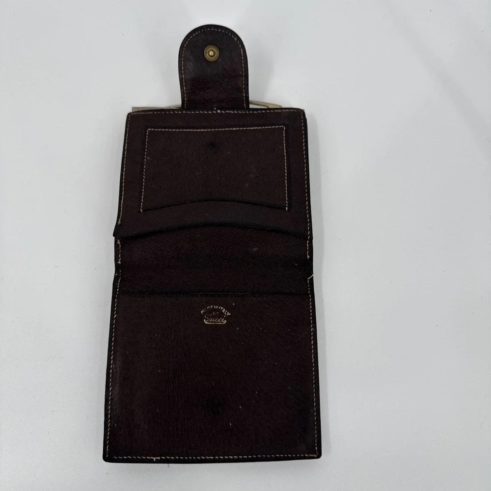 Gucci Vintage Interlocking bi-fold wallet Change Purse Brown leather Made Italy
