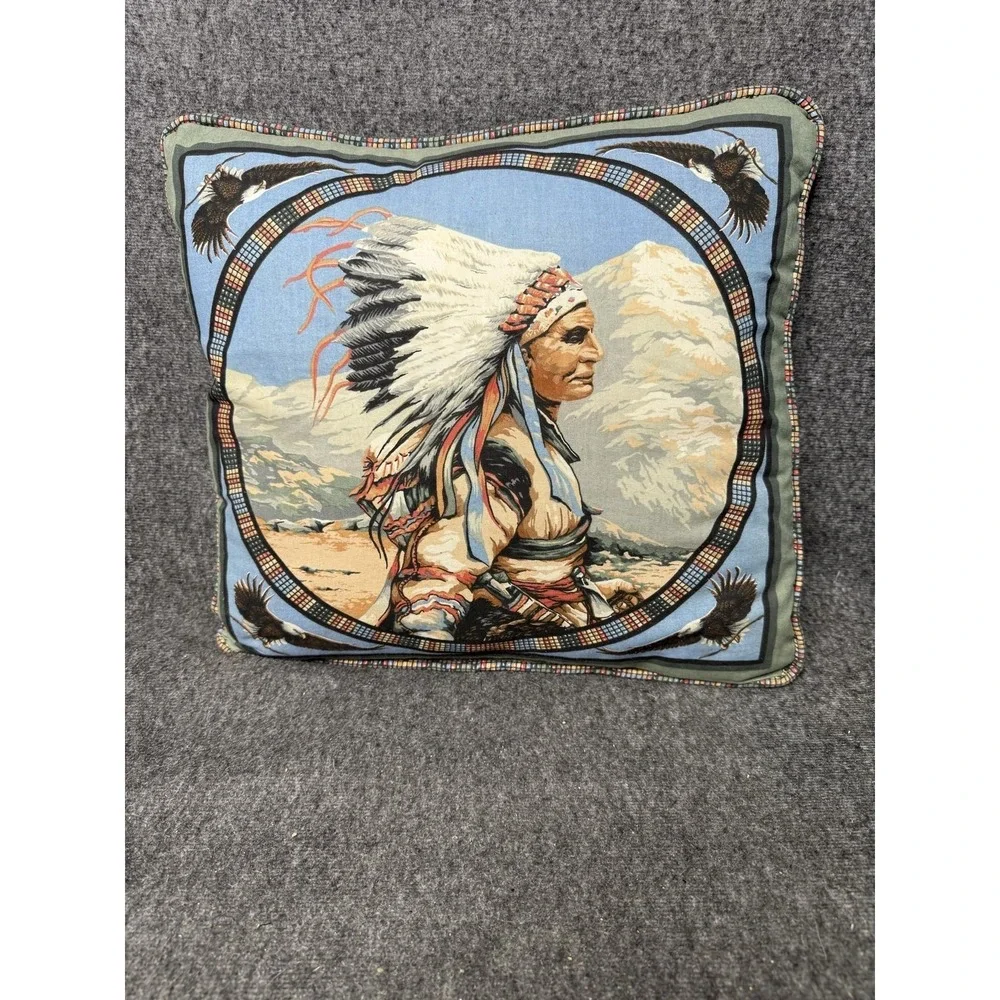 Native American Chief Throw Pillow 16 In Double Sided Eagles Mountain Decor
