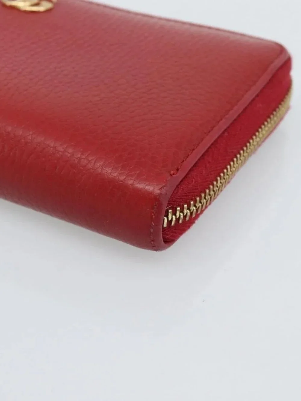 GUCCI GG Marmont Long Wallet Leather Red Gold 456117 Auth 186348A