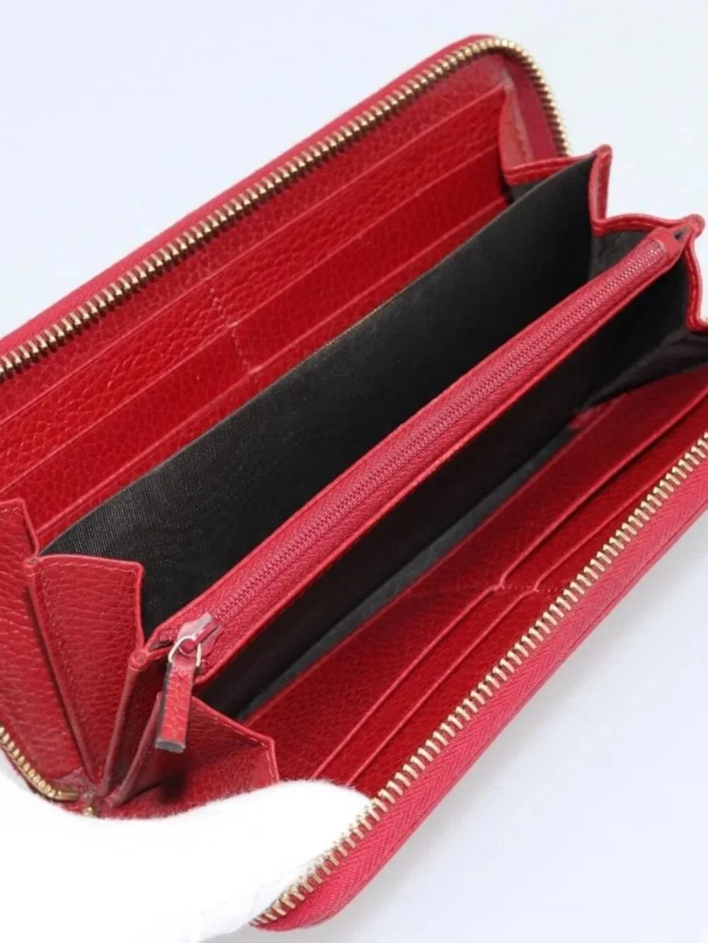 GUCCI GG Marmont Long Wallet Leather Red Gold 456117 Auth 186348A