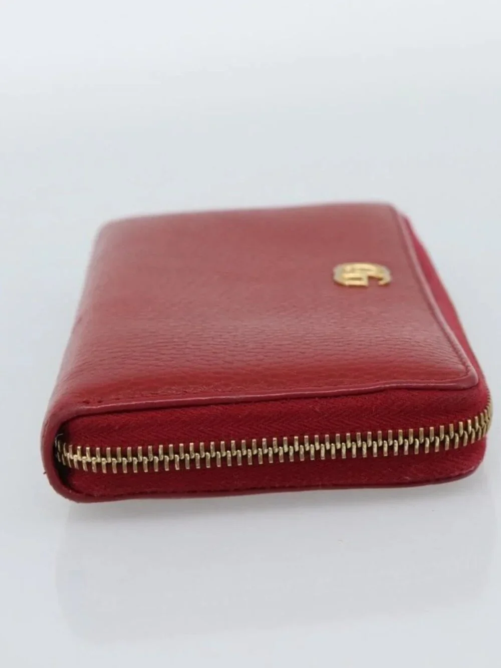 GUCCI GG Marmont Long Wallet Leather Red Gold 456117 Auth 186348A