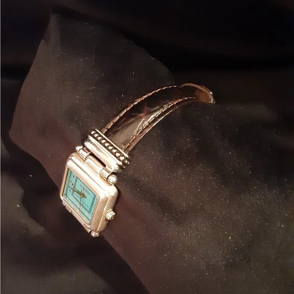 Vintage Ecclissi Southwestern Black Croc Embossed Leather Sterling Silver Watch