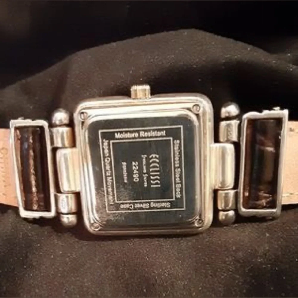 Vintage Ecclissi Southwestern Black Croc Embossed Leather Sterling Silver Watch