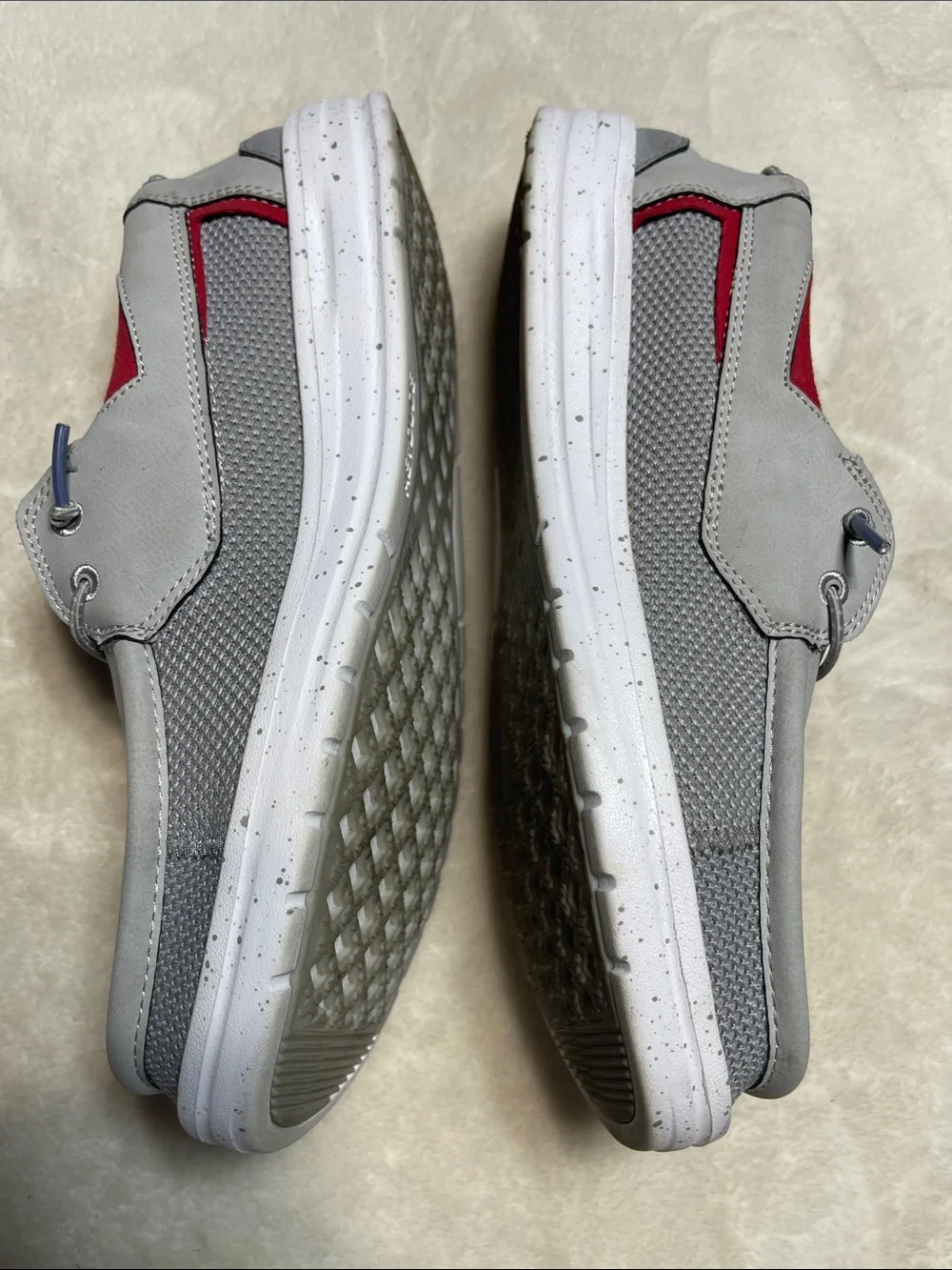 Hey Dude Men's Gray Boat Shoes with Red Accent Size 9