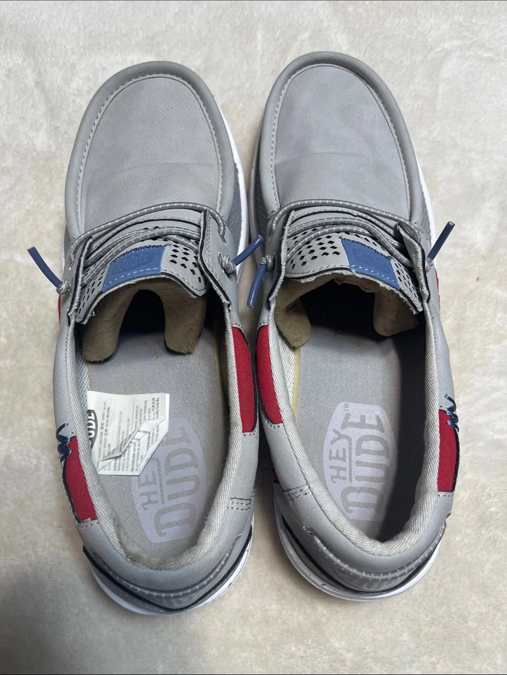 Hey Dude Men's Gray Boat Shoes with Red Accent Size 9