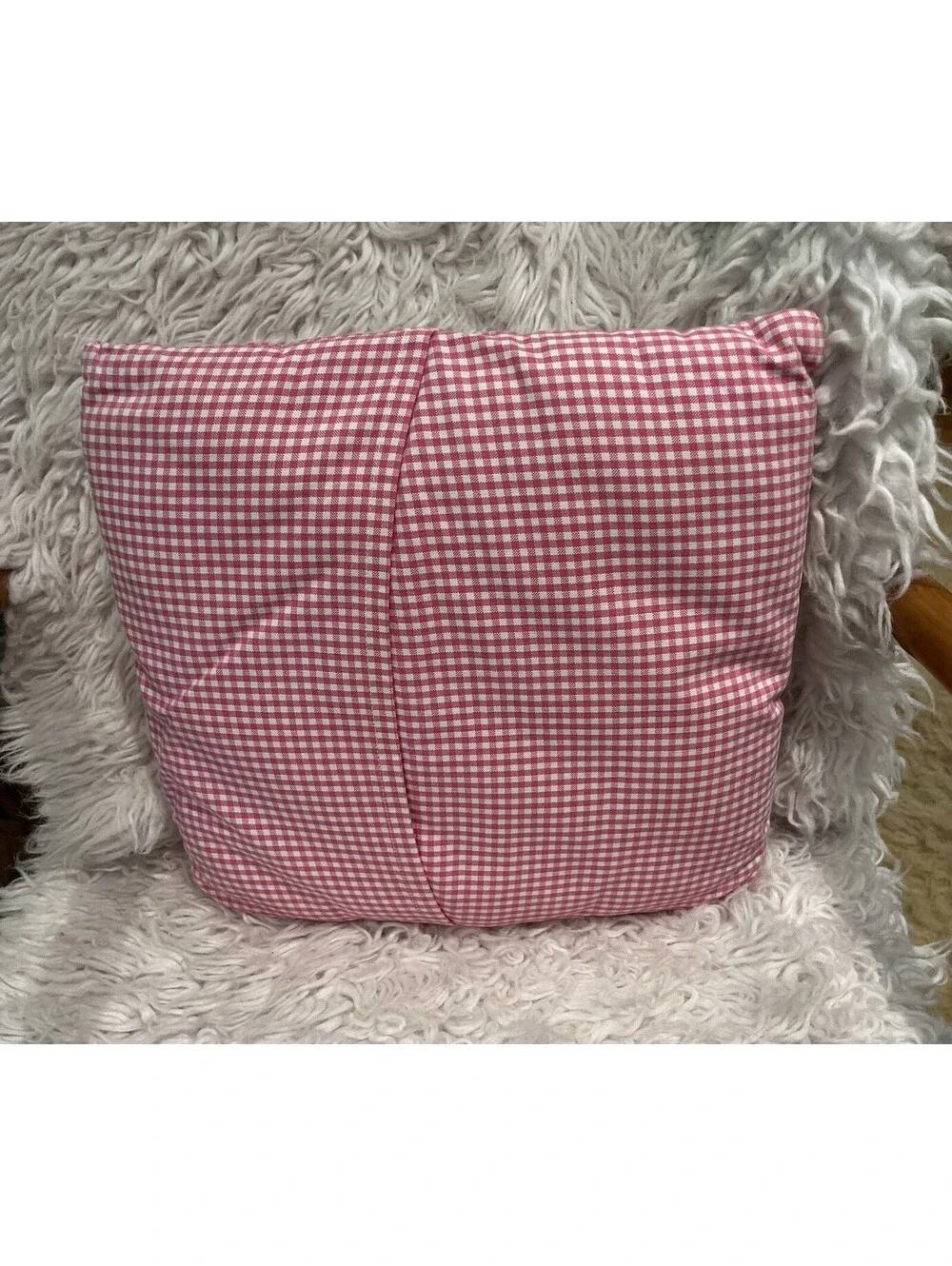 Vintage 14x14” Pink White Cotton Canvas Gingham Throw Pillow Cottagecore