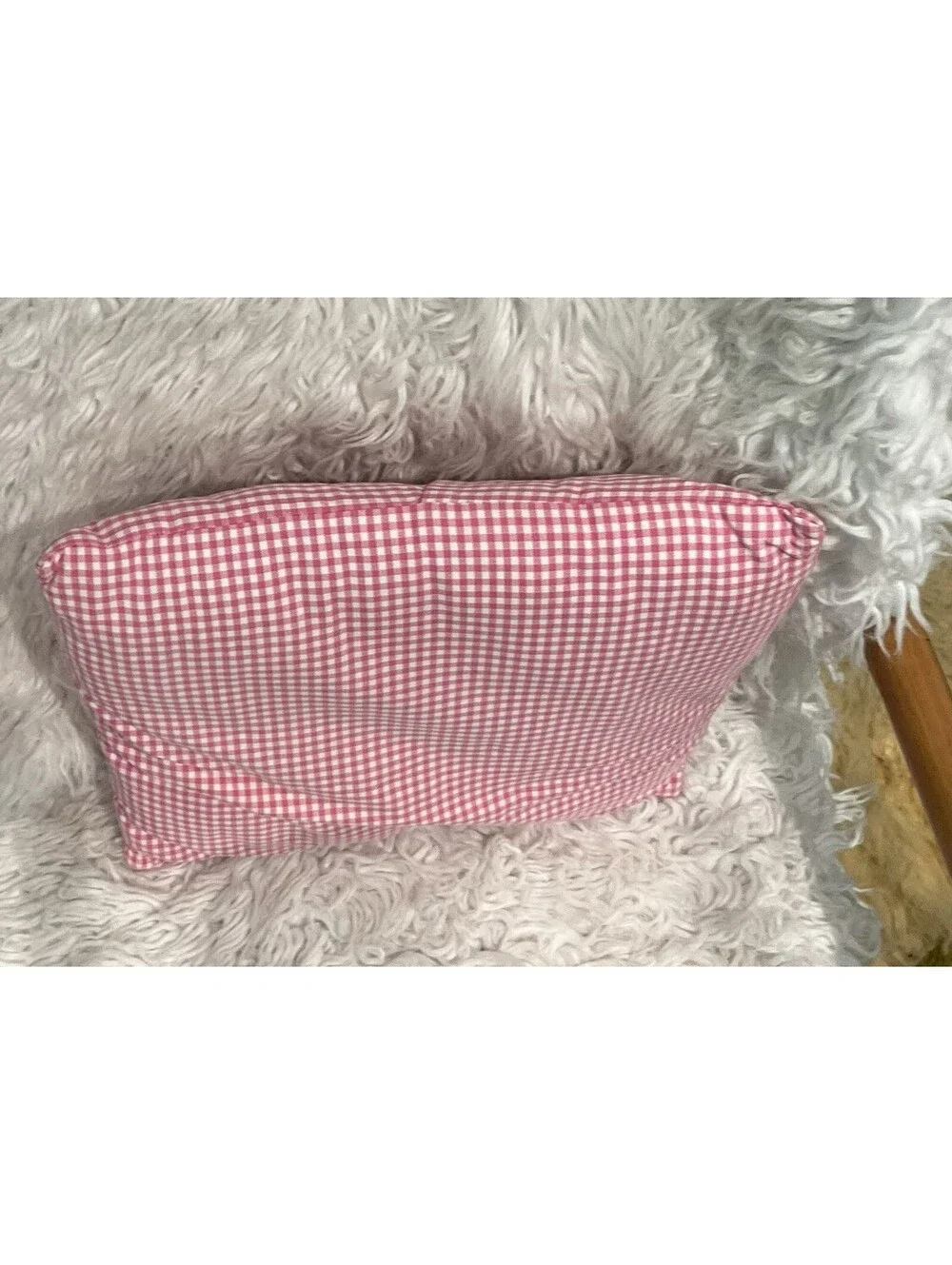 Vintage 14x14” Pink White Cotton Canvas Gingham Throw Pillow Cottagecore