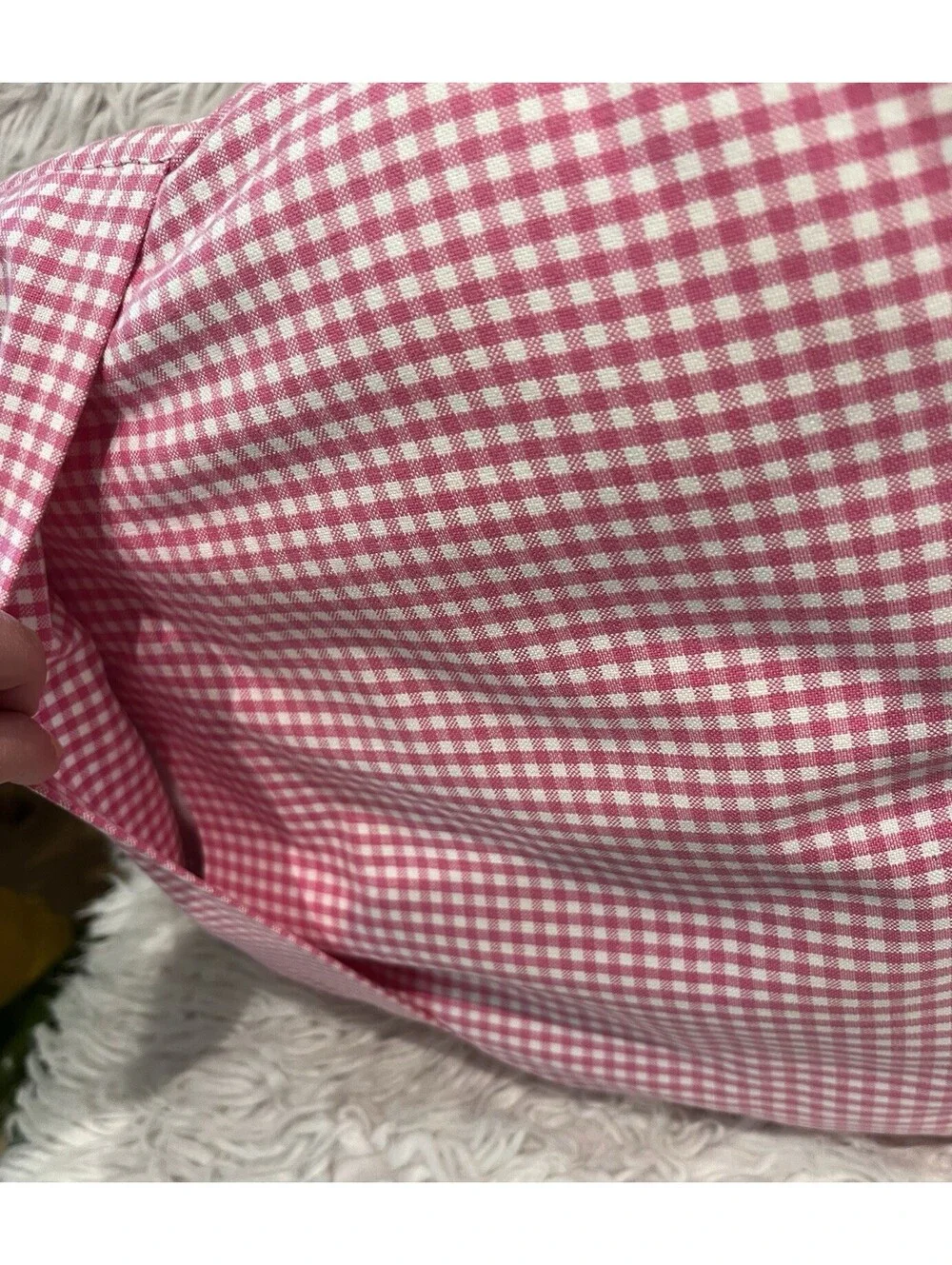 Vintage 14x14” Pink White Cotton Canvas Gingham Throw Pillow Cottagecore