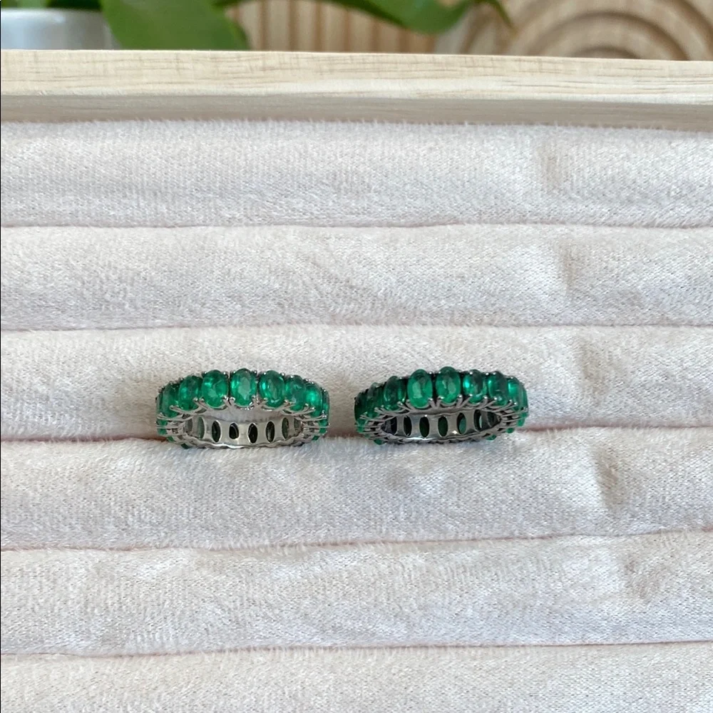 New Hespera set of Silver and gunmetal Green tourmaline Gemstone Rings size 6