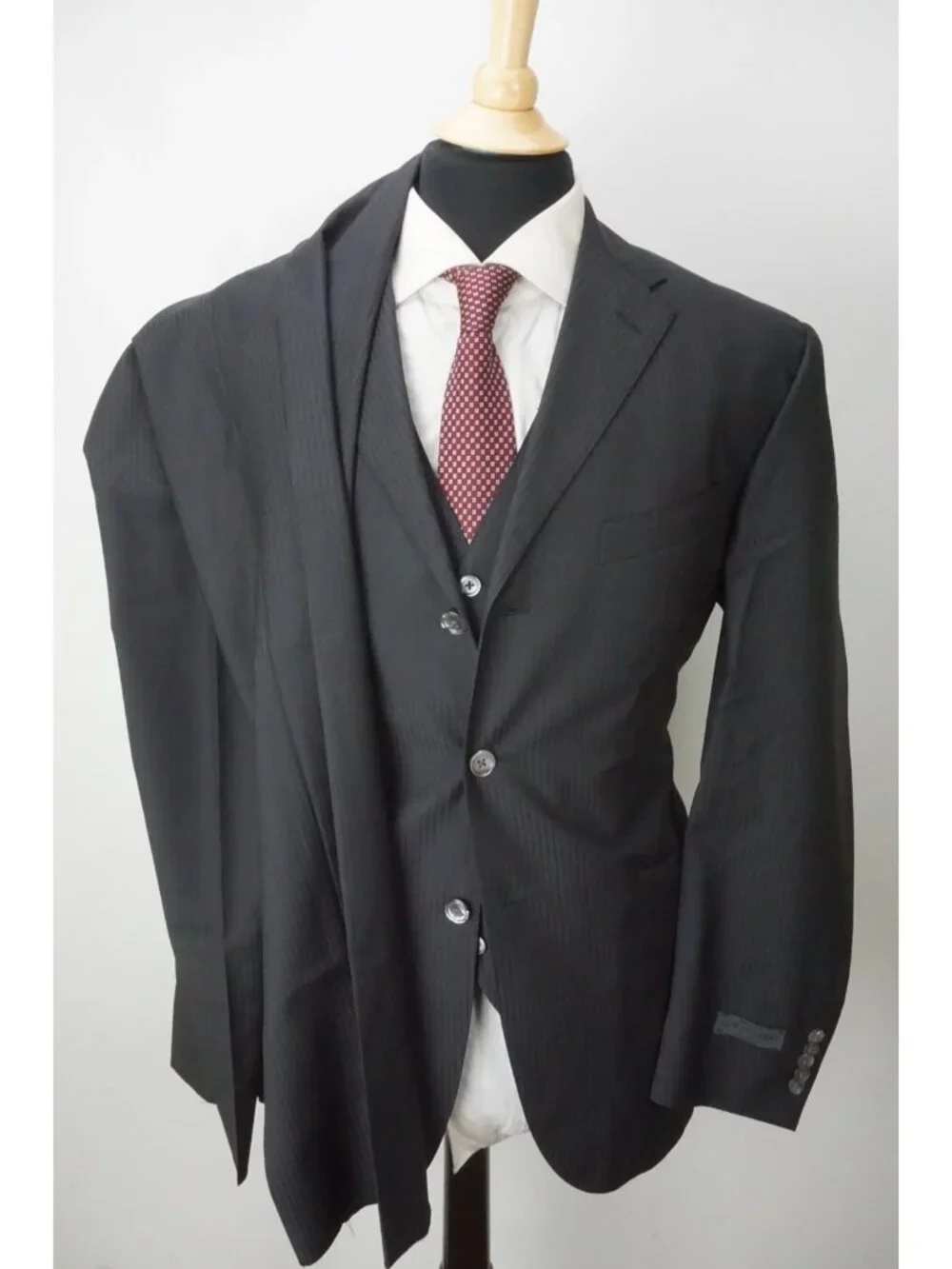 Corneliani Cerim Dark Gray Striped Wool 3 Pc Suit Jacket Pant Vest 44R Brand New