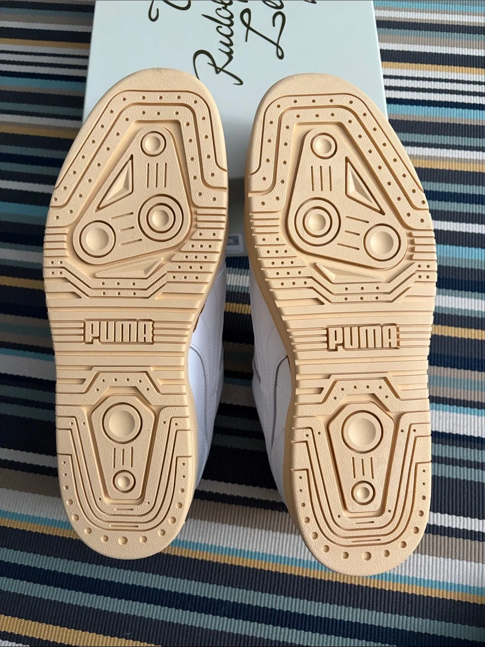 Puma Men's Slipstream Leather Sneakers - White, Navy & Tan Sole