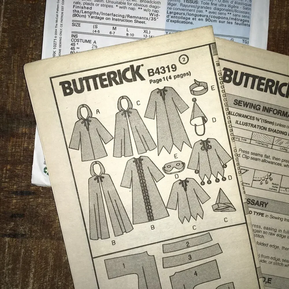 Butterick Sewing Pattern B4319 Kids Red Riding Hood Robin Costume S-XL UNCUT