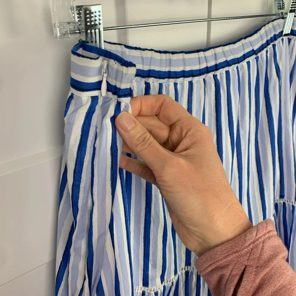 NWT J Crew Large Tall LT Striped Midi Skirt Tiered Cottagecore Blue Indie boho