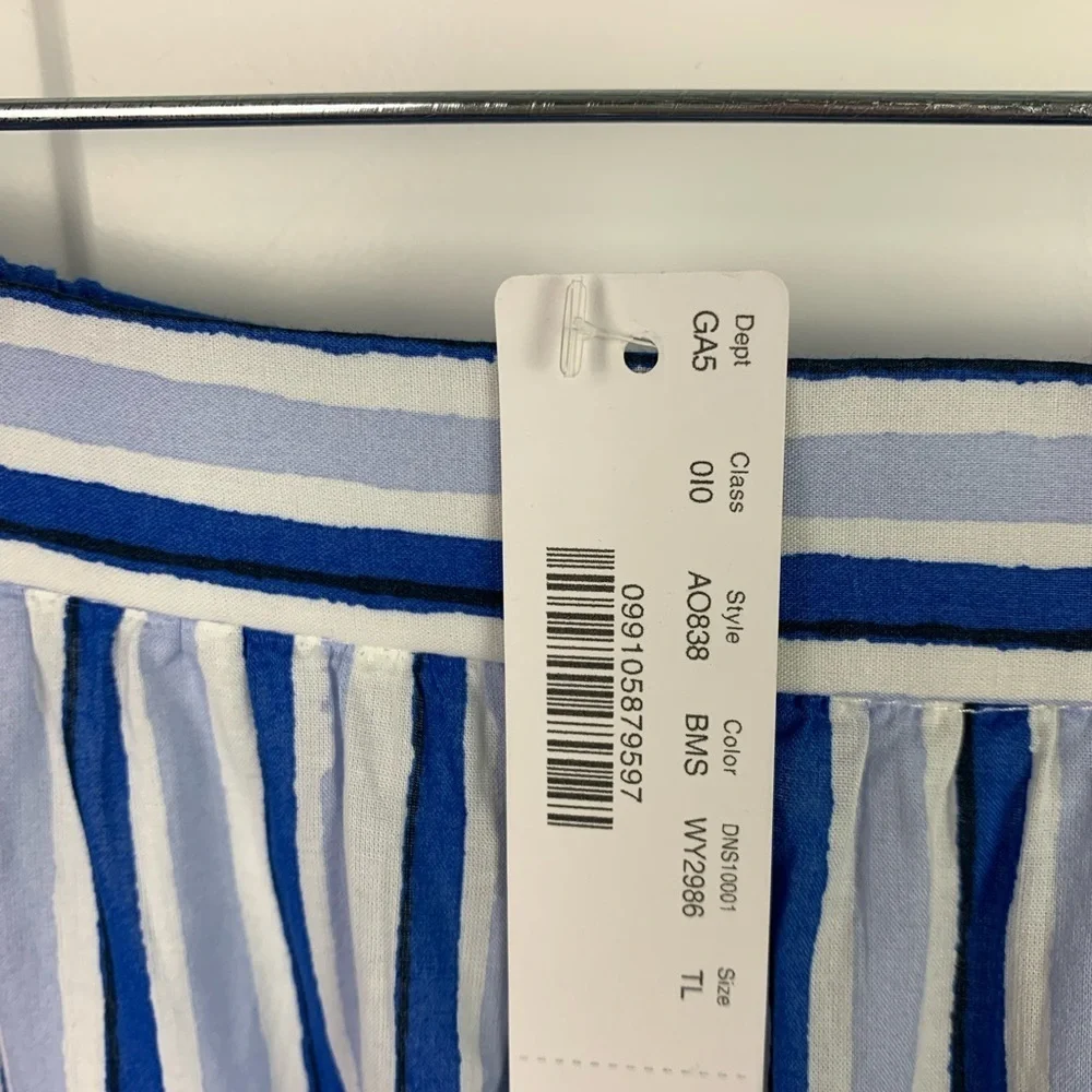 NWT J Crew Large Tall LT Striped Midi Skirt Tiered Cottagecore Blue Indie boho