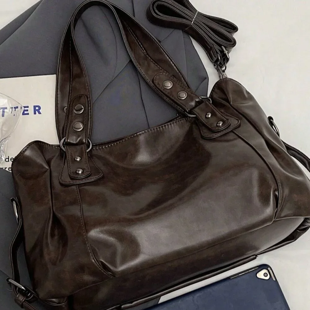 Coffee Brown Vintage Women Large Capacity Handbag