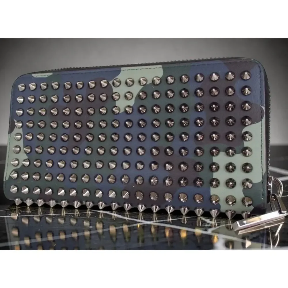 Christian Louboutin Camouflage Panettone Studded Leather Zip Around Wallet