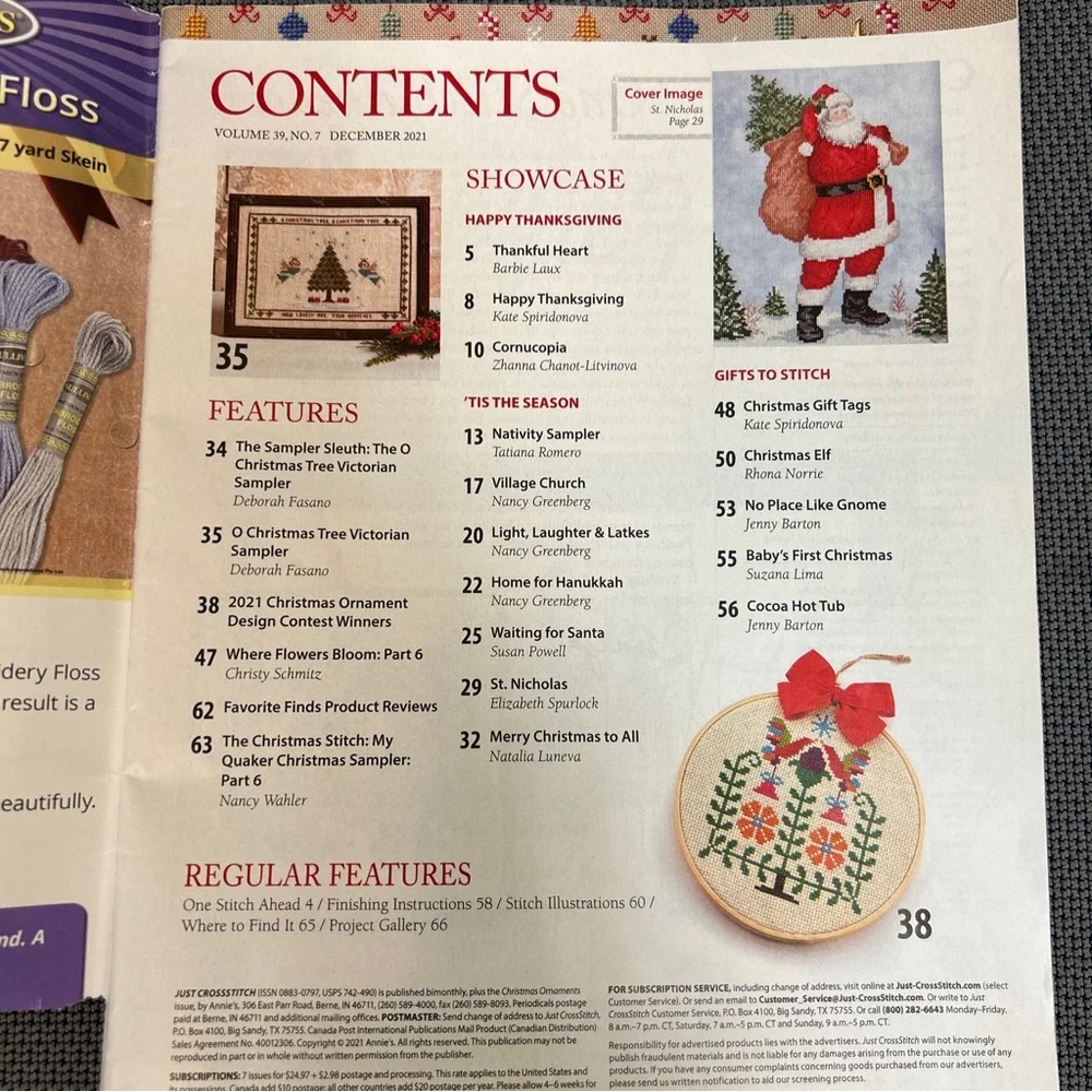 Just Cross Stitch magazine December 2021 Thanksgiving and Christmas designs