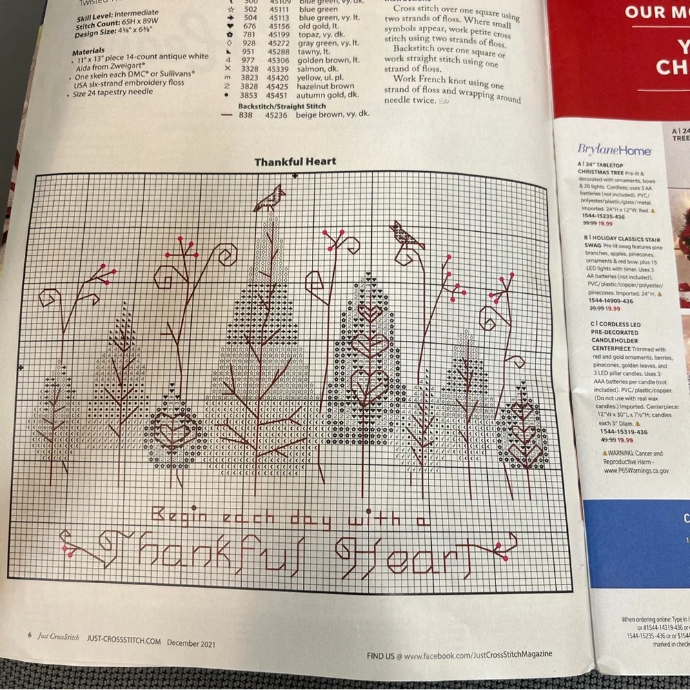 Just Cross Stitch magazine December 2021 Thanksgiving and Christmas designs