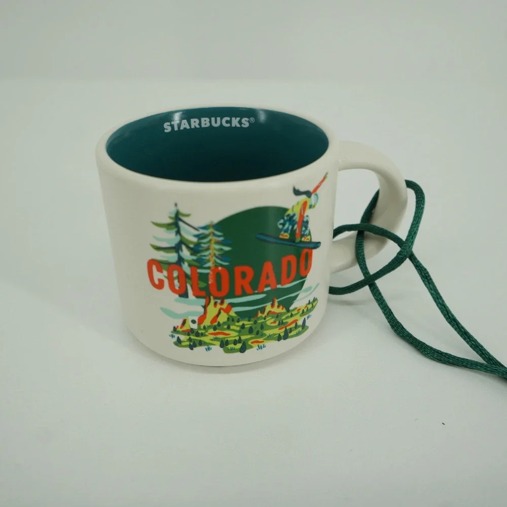 Starbucks Discovery Series Colorado Ornament 2oz Cream Teal 2024 Mini Mug New