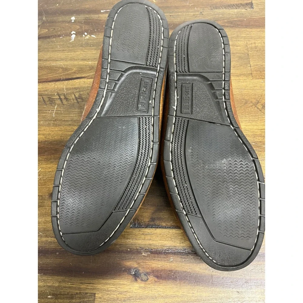 LL Bean Mens Handsewn Camp Mocs Brown Leather Boat Shoes Loafers Slip On
