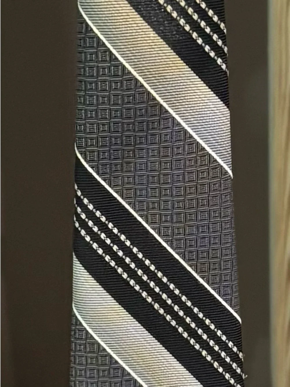 Men's Black and Silver Diagonal Stripe Tie