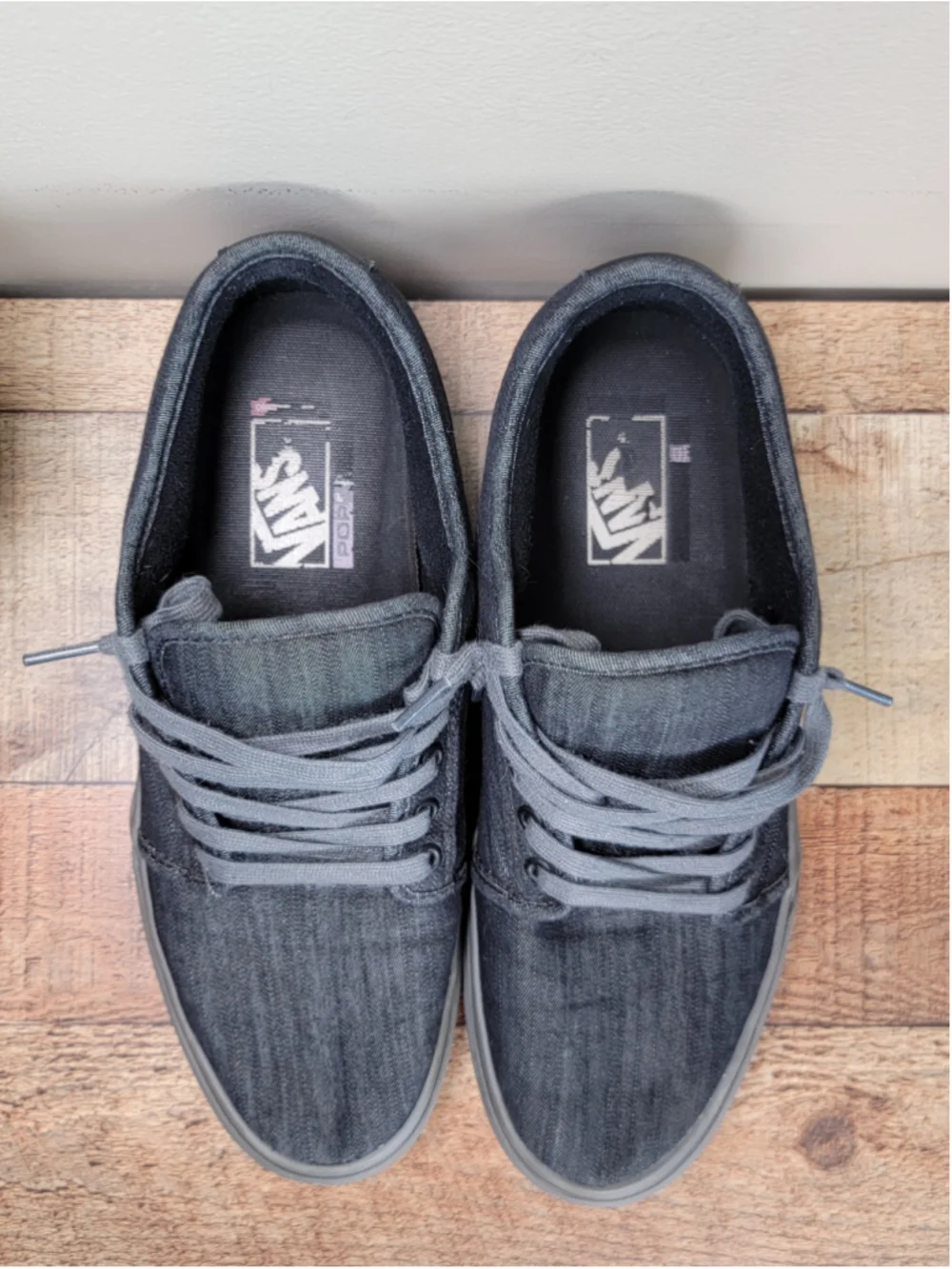 Vans 9.5 Skate Chukka Low Black Denim Gray Canvas Shoes Athletic Skater Sneakers
