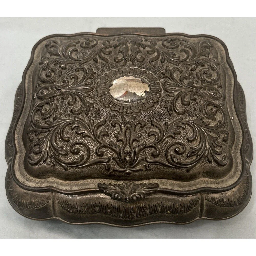 Vintage Godinger Silver Plated Red Velvet Lined Jewelry Box Trinket Box