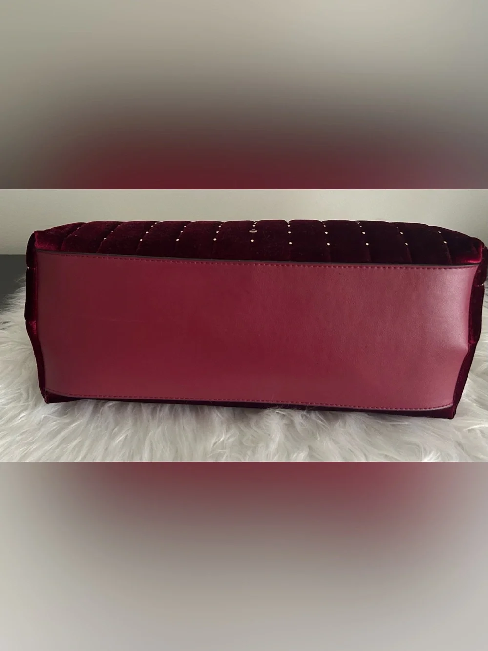 Victoria’s Secret Burgundy Velvet Tote Bag Gold Chain Shoulder Purse