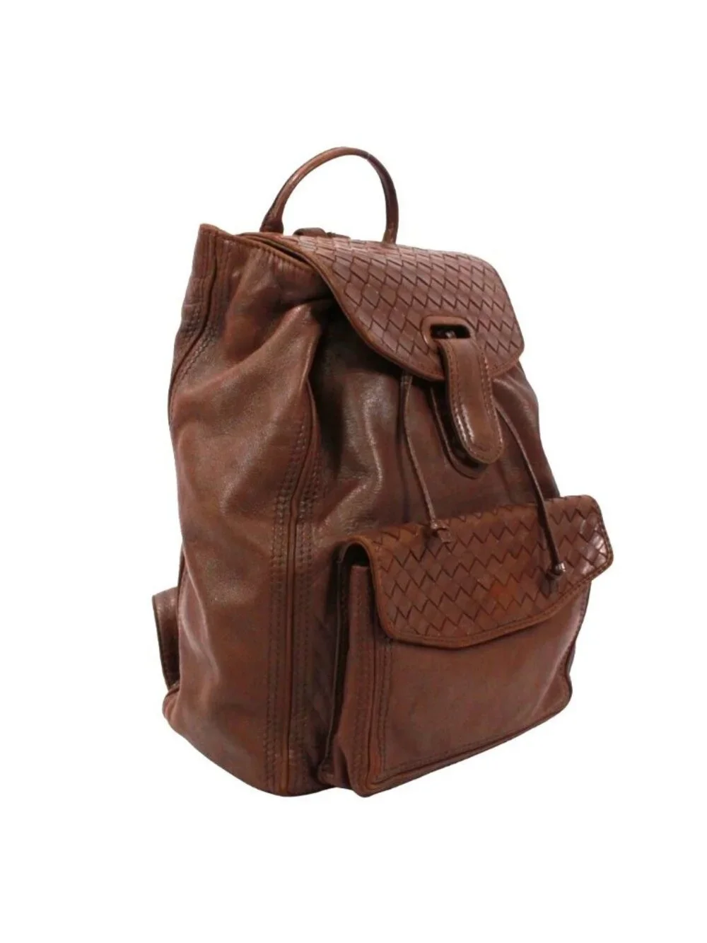 Bottega Veneta Intrecciato Backpack Leather Brown Gold