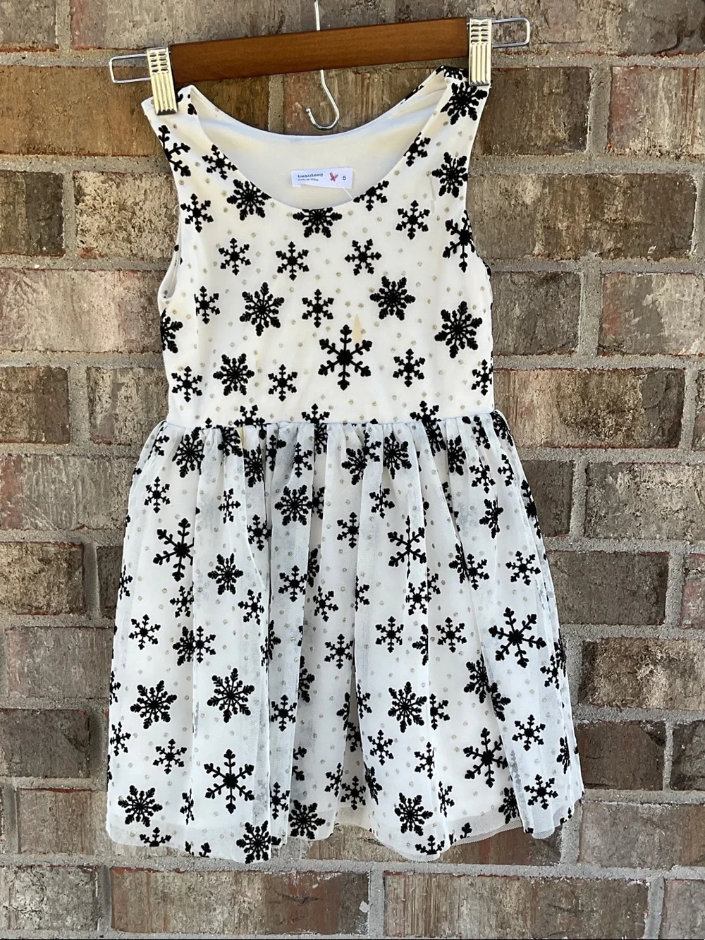 Take 50% OFF- Beautees Girls White & Black Snowflake Tulle Dress, Size-5