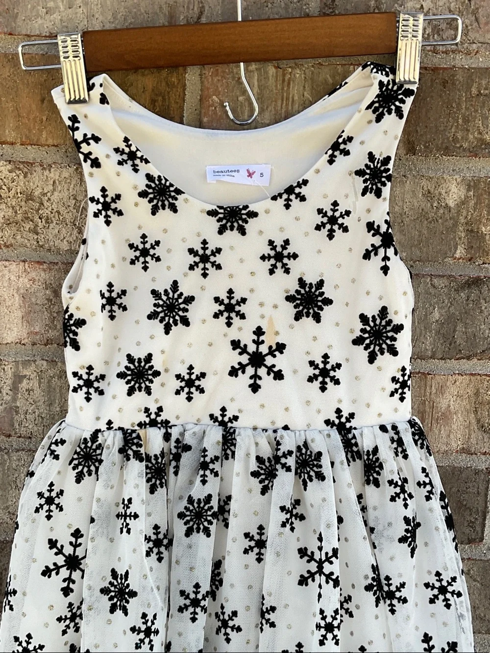 Take 50% OFF- Beautees Girls White & Black Snowflake Tulle Dress, Size-5