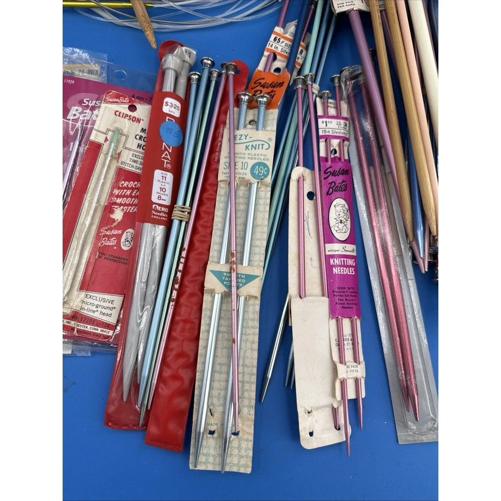 vintage lot of Boye and Susan Bates knitting needles and crochet hooks.