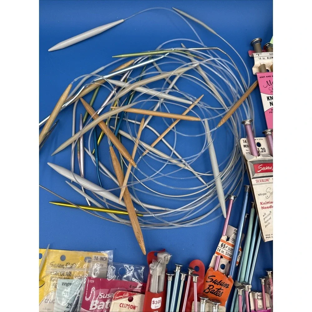 vintage lot of Boye and Susan Bates knitting needles and crochet hooks.