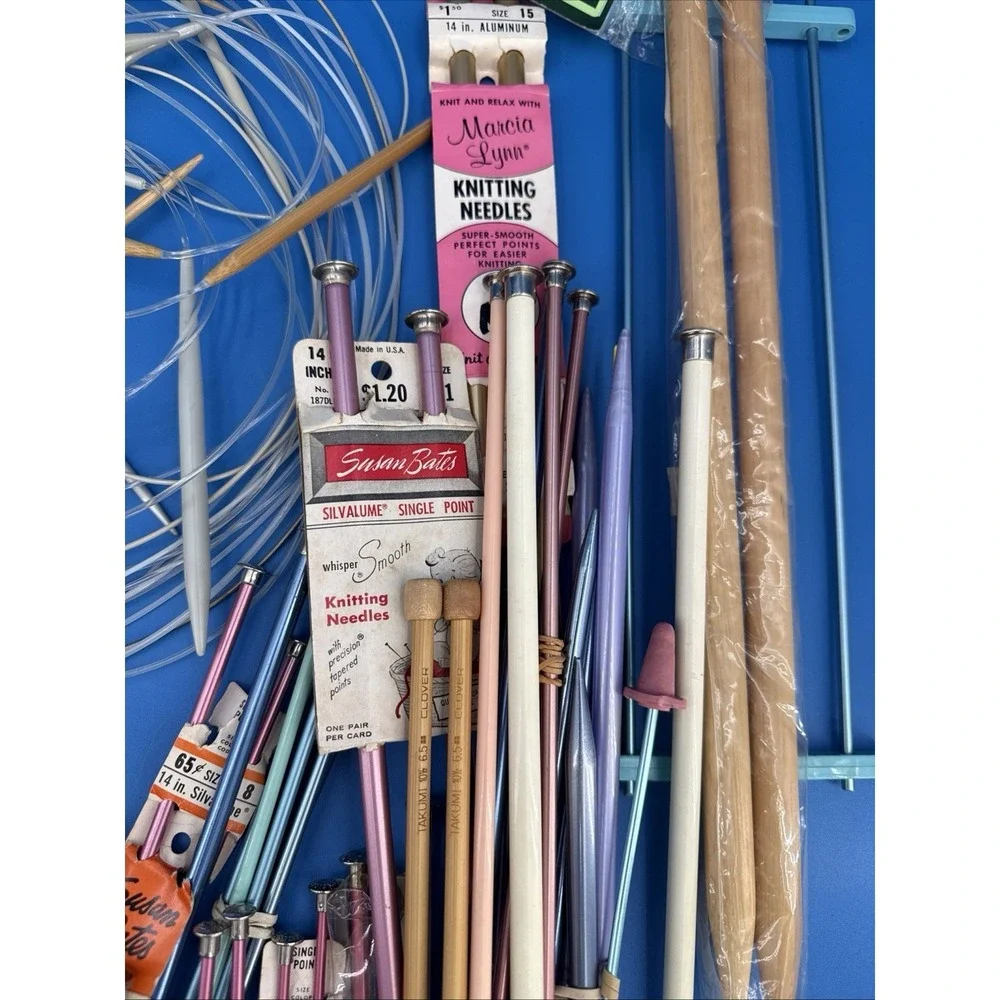 vintage lot of Boye and Susan Bates knitting needles and crochet hooks.