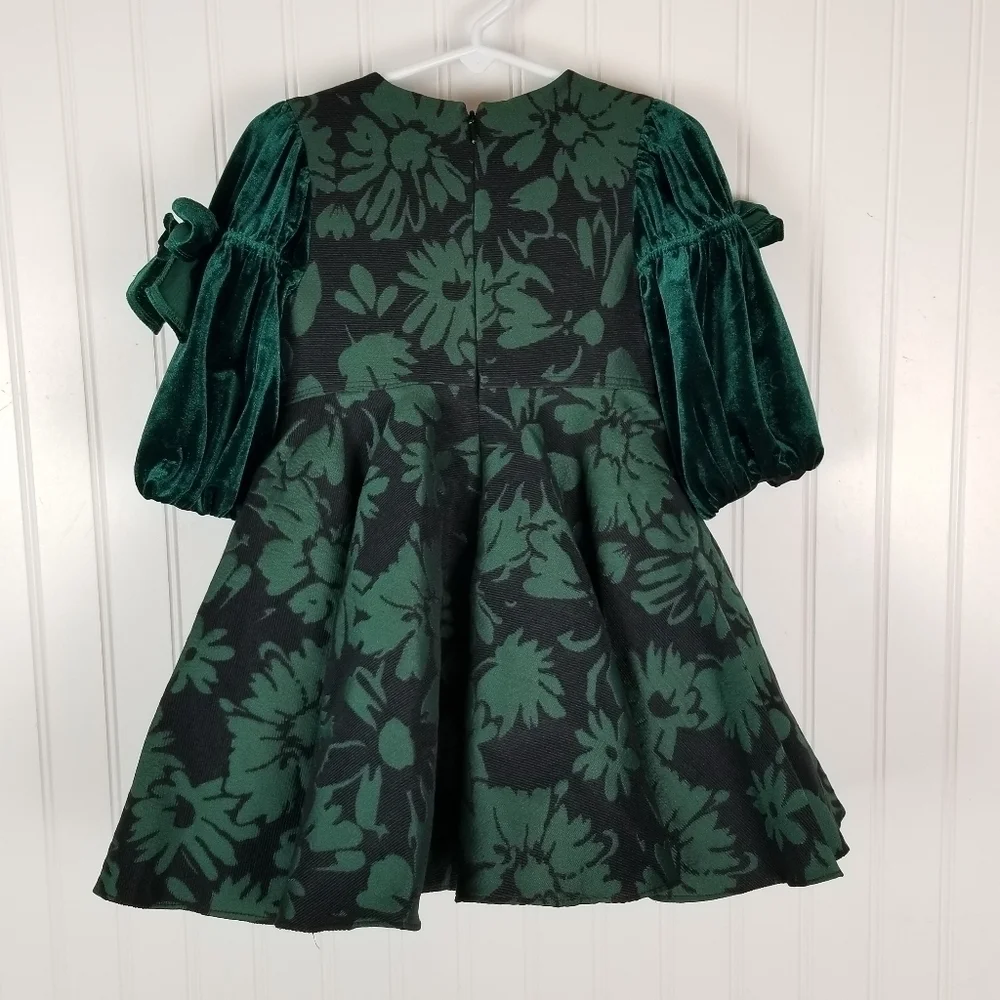 David Charles Girls 2 YRS Green Brocade Dress Jacquard Special Occasion Holiday