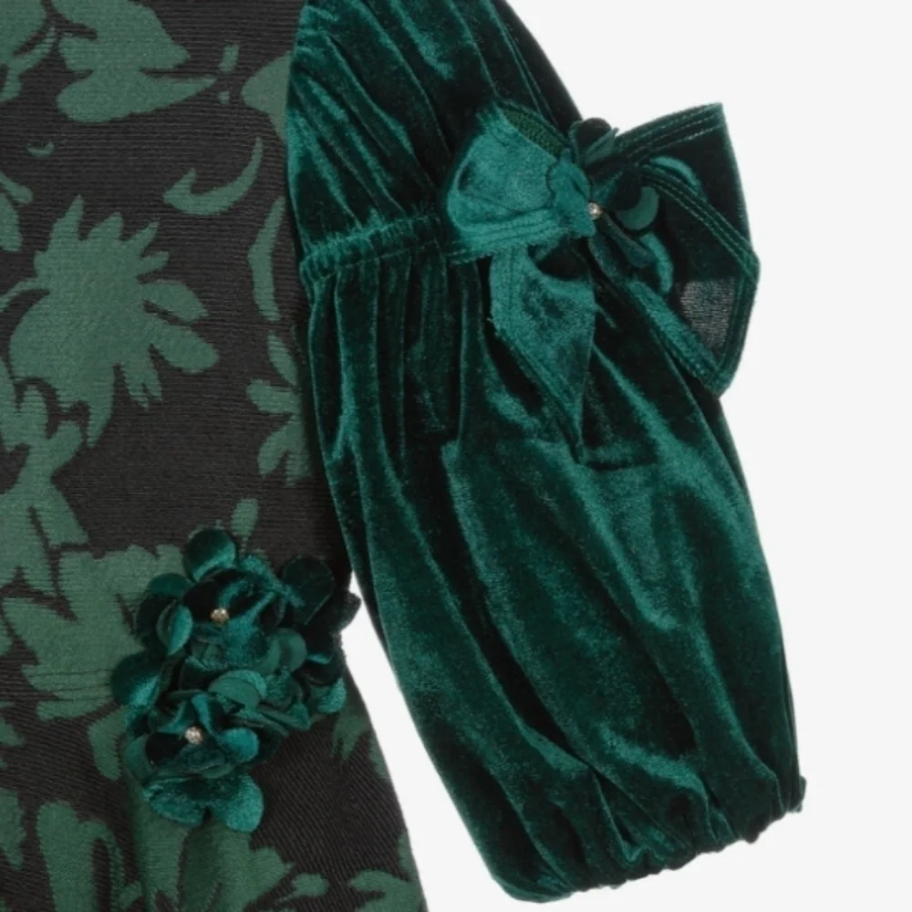David Charles Girls 2 YRS Green Brocade Dress Jacquard Special Occasion Holiday