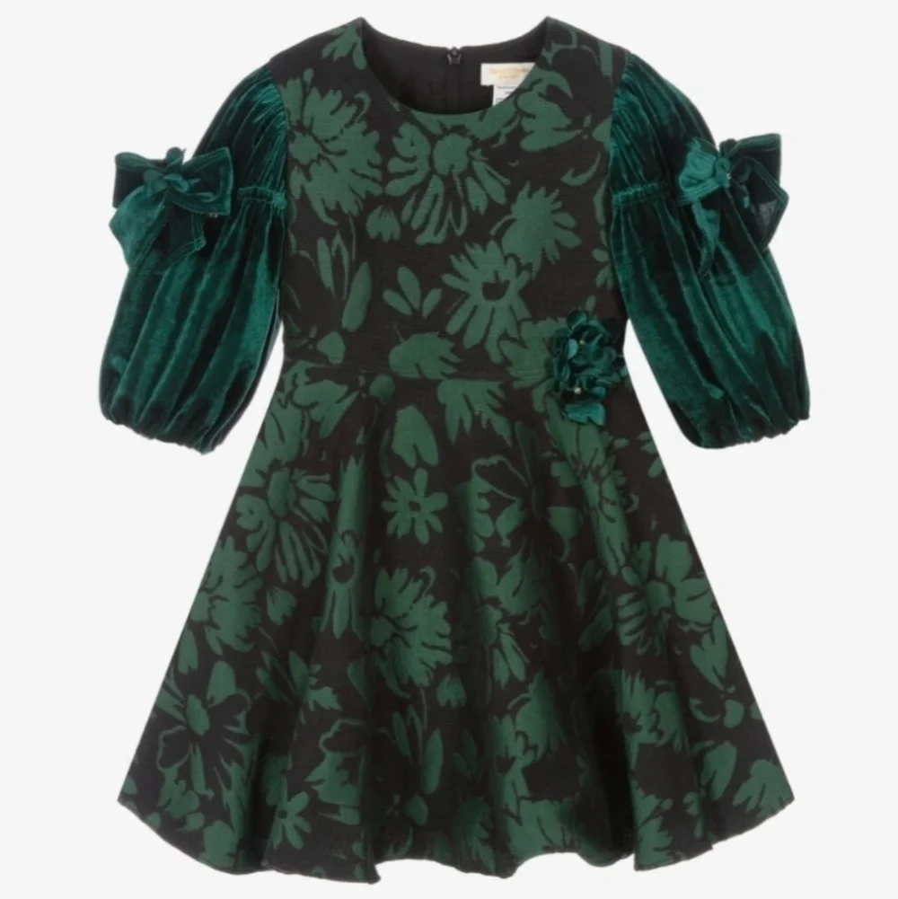 David Charles Girls 2 YRS Green Brocade Dress Jacquard Special Occasion Holiday