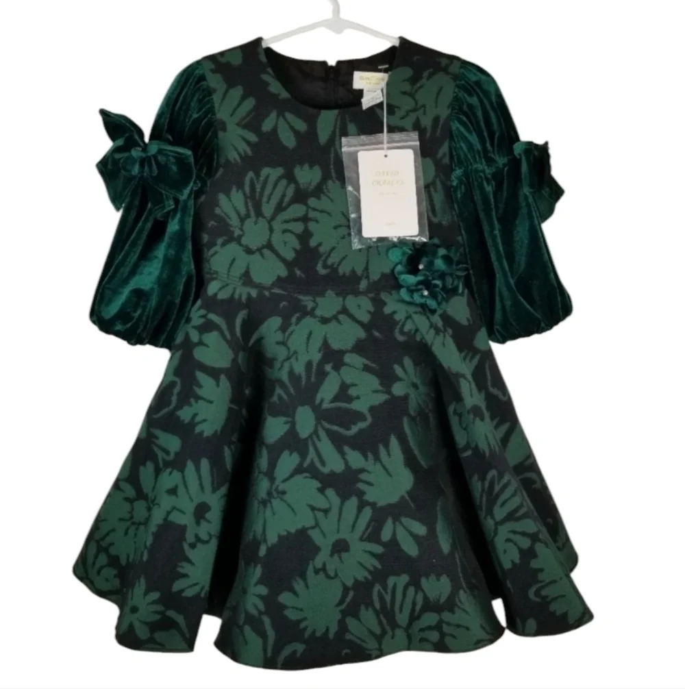 David Charles Girls 2 YRS Green Brocade Dress Jacquard Special Occasion Holiday