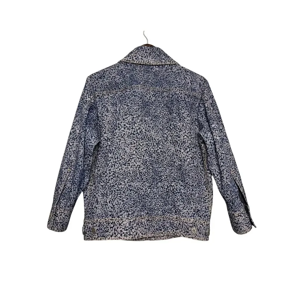 CHANEL Camellia CC Floral Denim Jean Jacket Oversized Bomber Size 34 Women’s 2