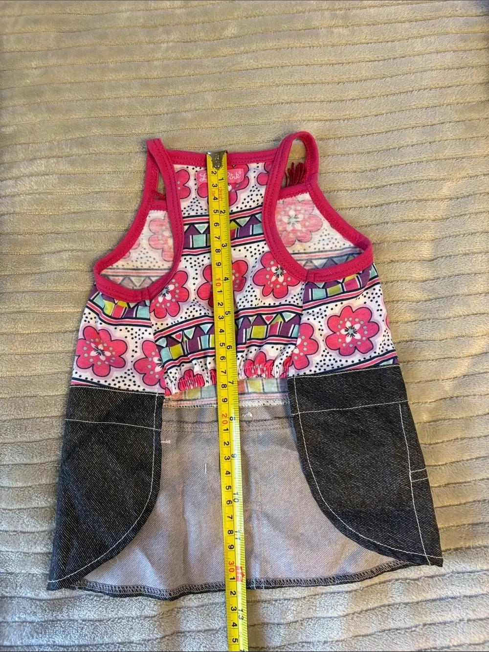 Pink Floral Fringe Denim-Style Dog Dress