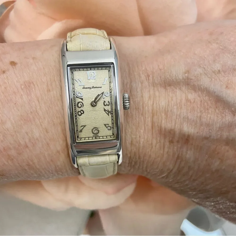 Tommy Bahama Sterling Silver Curvex Tank Style Ladies Swiss Quartz Watch